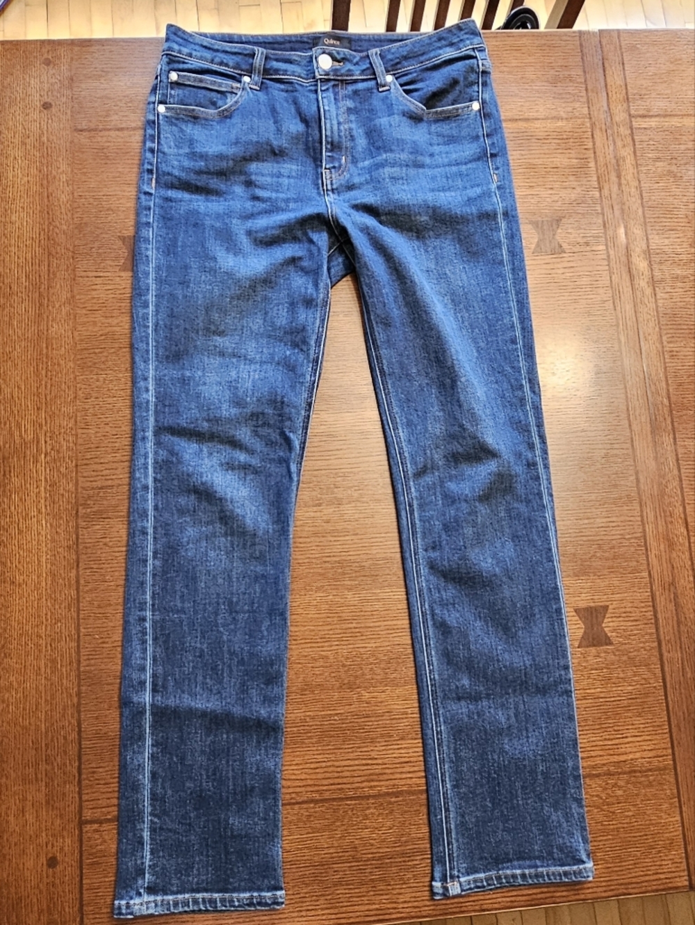 Quince Stretch Mid Rise Slim Straight Darkwash Jeans 30X30